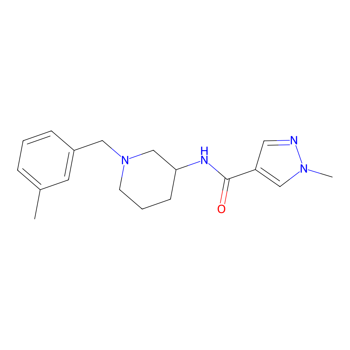1-methyl-N-{1-[(3-methylphenyl)methyl]piperidin-3-yl}-1H-pyrazole-4-carboxamide molecular structure, CAS 3030811-90-3
