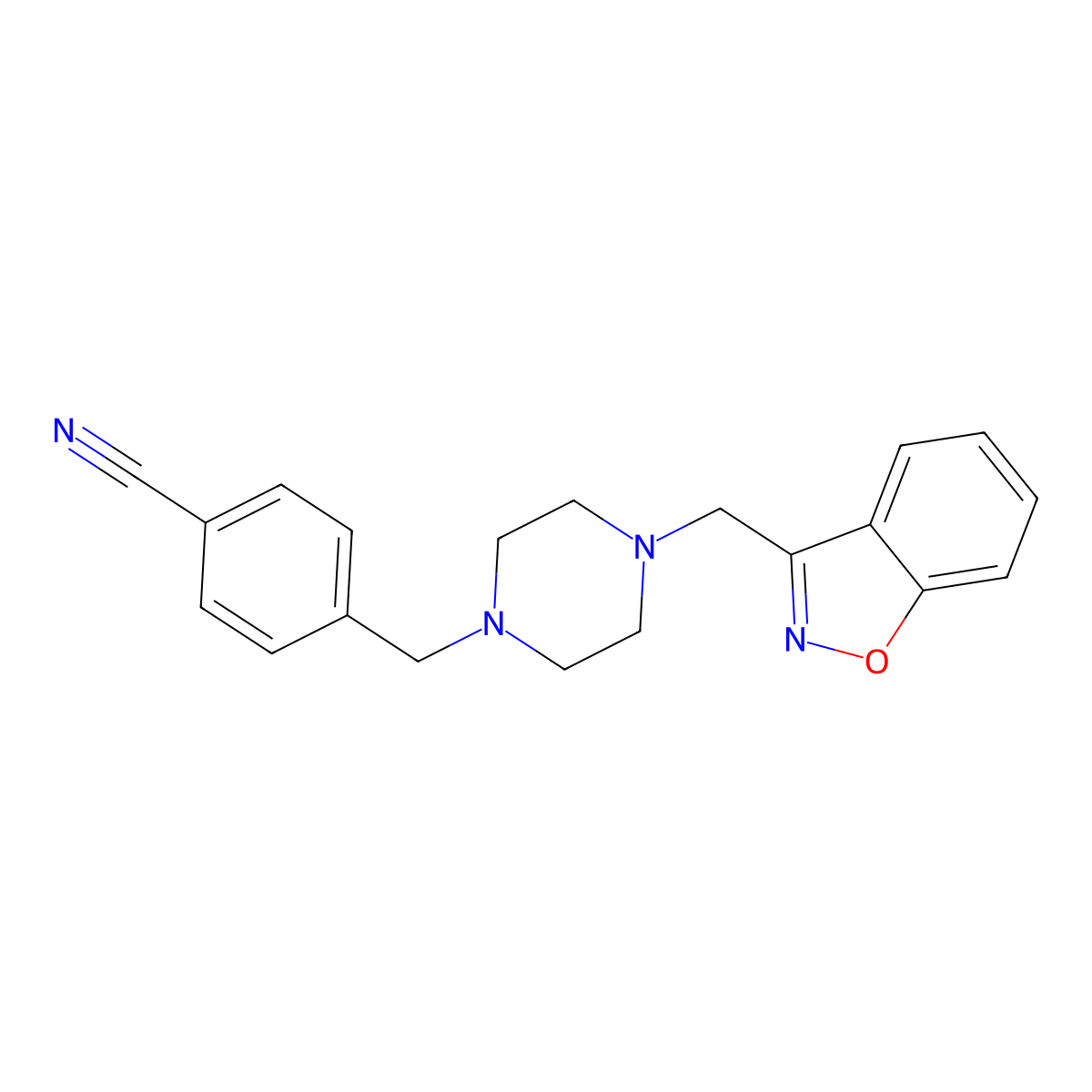 4-({4-[(1,2-Benzoxazol-3-yl)methyl]piperazin-1-yl}methyl)benzonitrile molecular structure, CAS 3030811-92-5