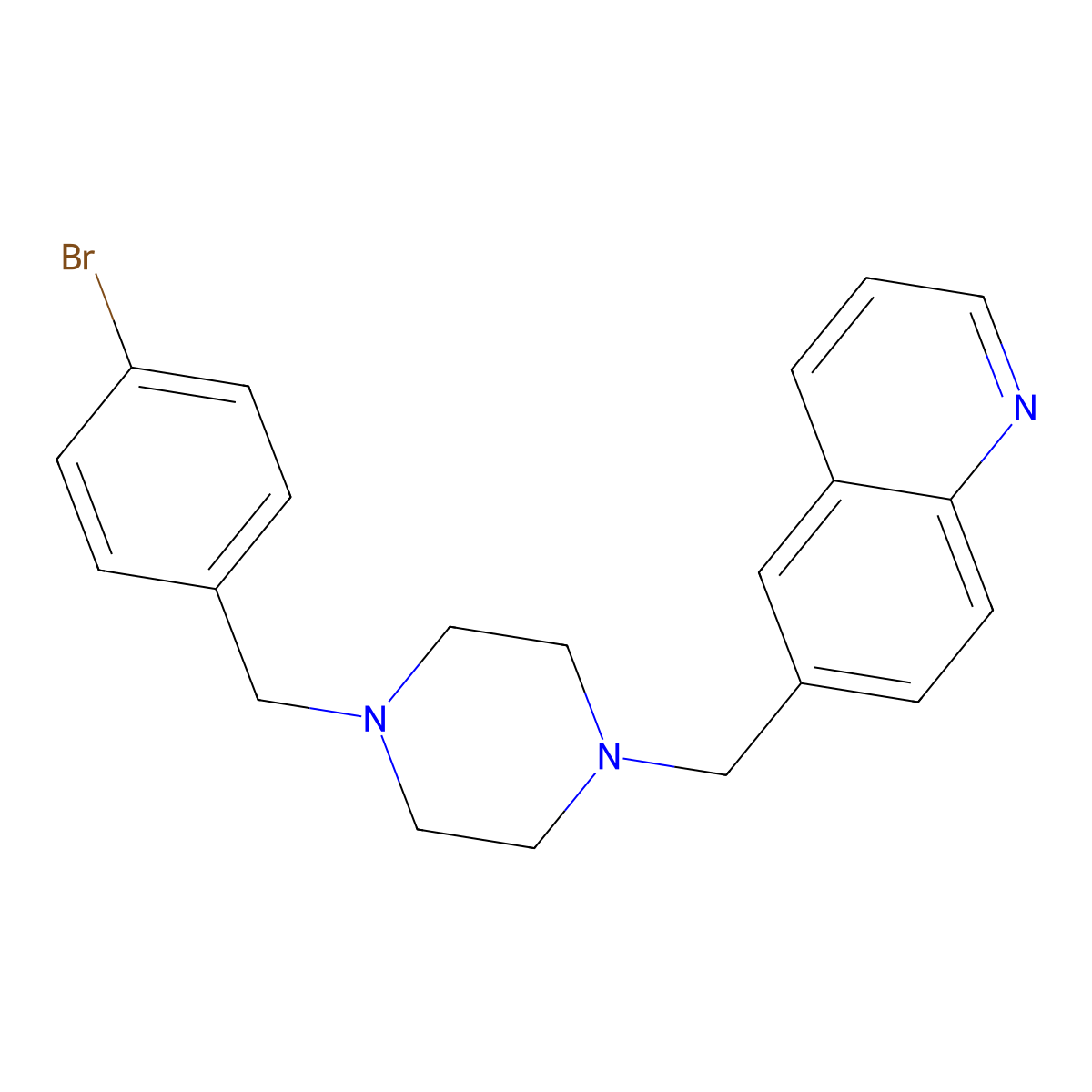 6-({4-[(4-Bromophenyl)methyl]piperazin-1-yl}methyl)quinoline molecular structure, CAS 3030812-02-0