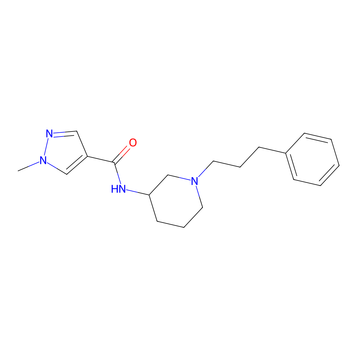 1-methyl-N-[1-(3-phenylpropyl)piperidin-3-yl]-1H-pyrazole-4-carboxamide molecular structure, CAS 3030812-05-3