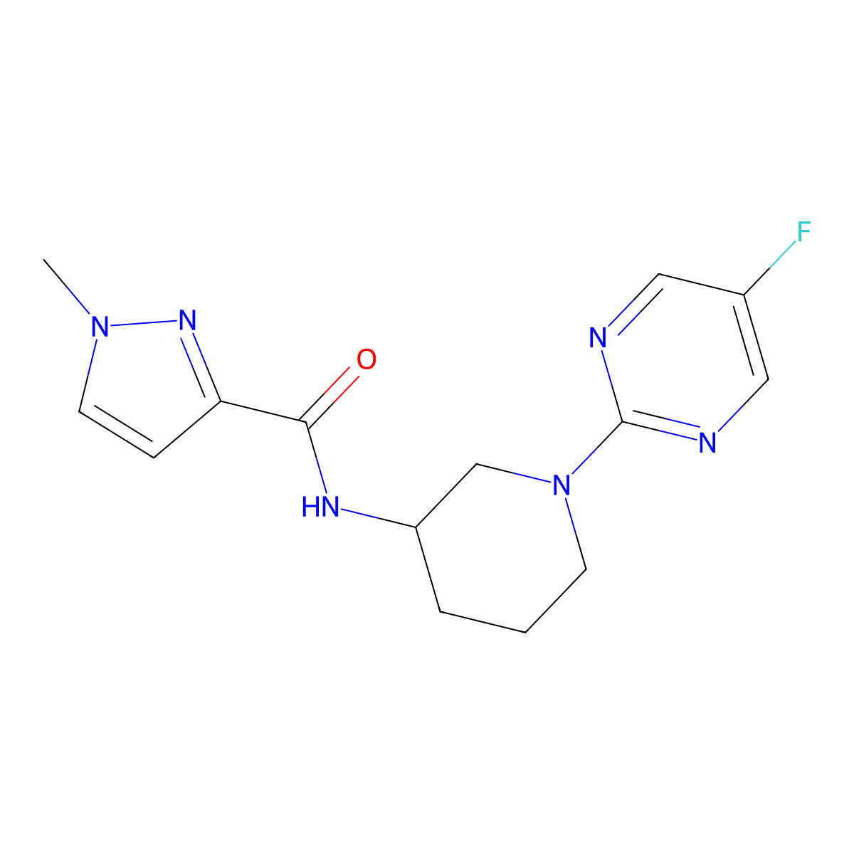 N-[1-(5-fluoropyrimidin-2-yl)piperidin-3-yl]-1-methyl-1H-pyrazole-3-carboxamide molecular structure, CAS 3030812-13-3