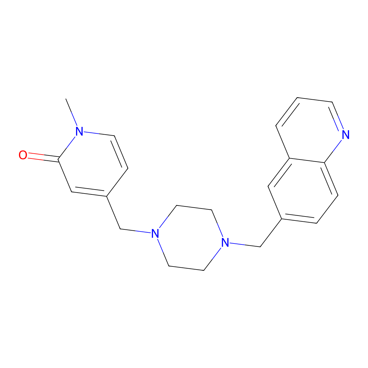 1-Methyl-4-({4-[(quinolin-6-yl)methyl]piperazin-1-yl}methyl)-1,2-dihydropyridin-2-one molecular structure, CAS 3030812-21-3