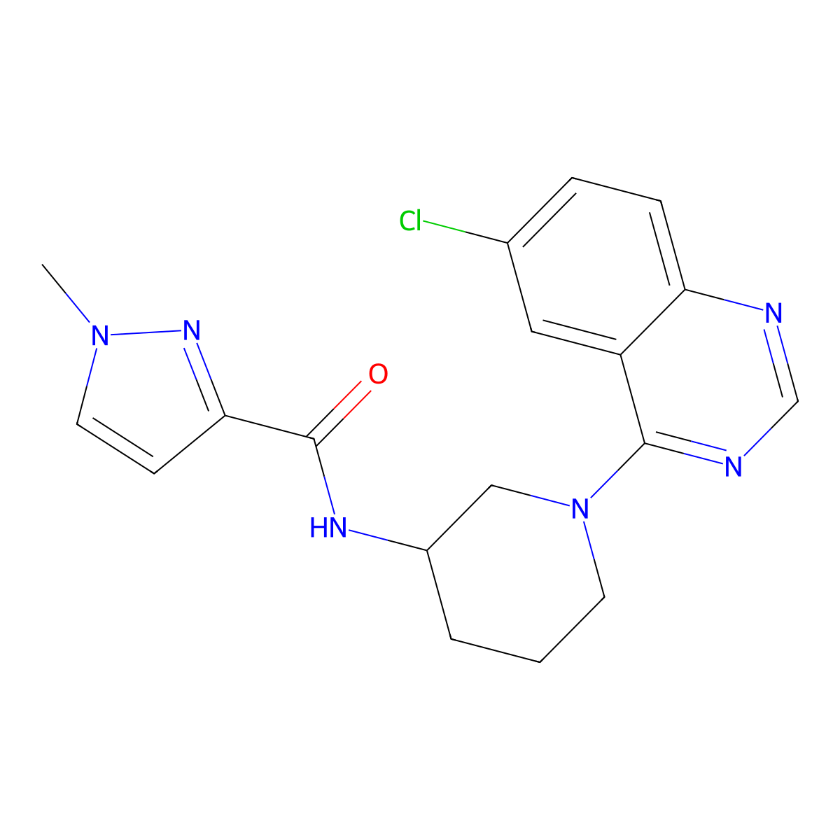 N-[1-(6-chloroquinazolin-4-yl)piperidin-3-yl]-1-methyl-1H-pyrazole-3-carboxamide molecular structure, CAS 3030812-24-6