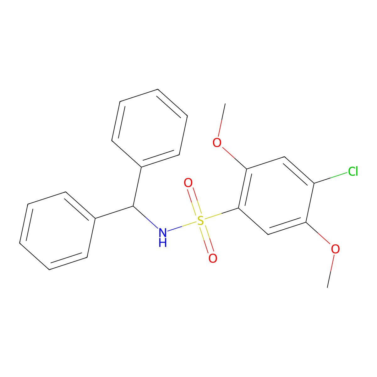 4-chloro-N-(diphenylmethyl)-2,5-dimethoxybenzene-1-sulfonamide molecular structure, CAS 3030812-27-9