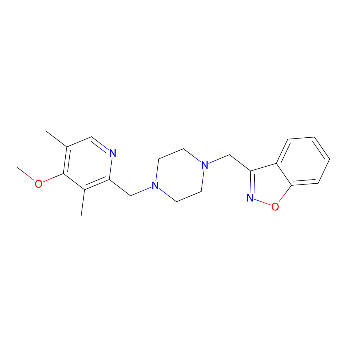 3-({4-[(4-Methoxy-3,5-dimethylpyridin-2-yl)methyl]piperazin-1-yl}methyl)-1,2-benzoxazole molecular structure, CAS 3030812-28-0