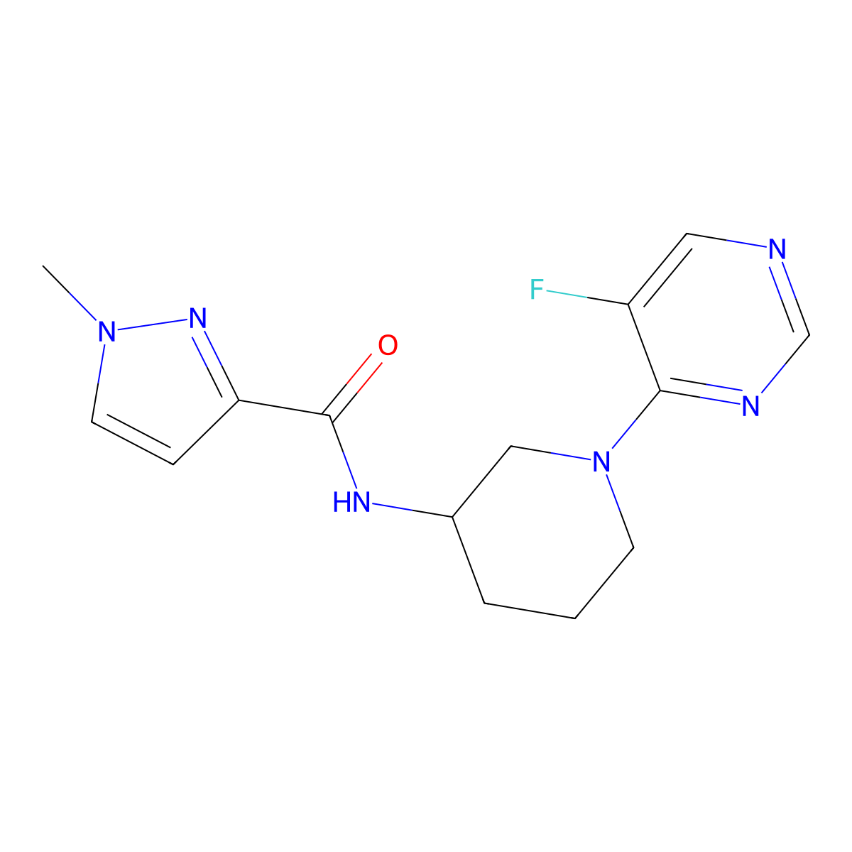 N-[1-(5-fluoropyrimidin-4-yl)piperidin-3-yl]-1-methyl-1H-pyrazole-3-carboxamide molecular structure, CAS 3030812-32-6