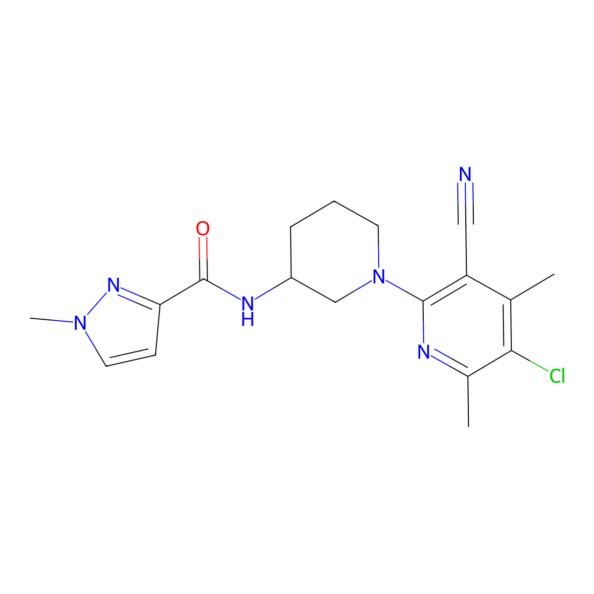 N-[1-(5-chloro-3-cyano-4,6-dimethylpyridin-2-yl)piperidin-3-yl]-1-methyl-1H-pyrazole-3-carboxamide molecular structure, CAS 3030812-38-2