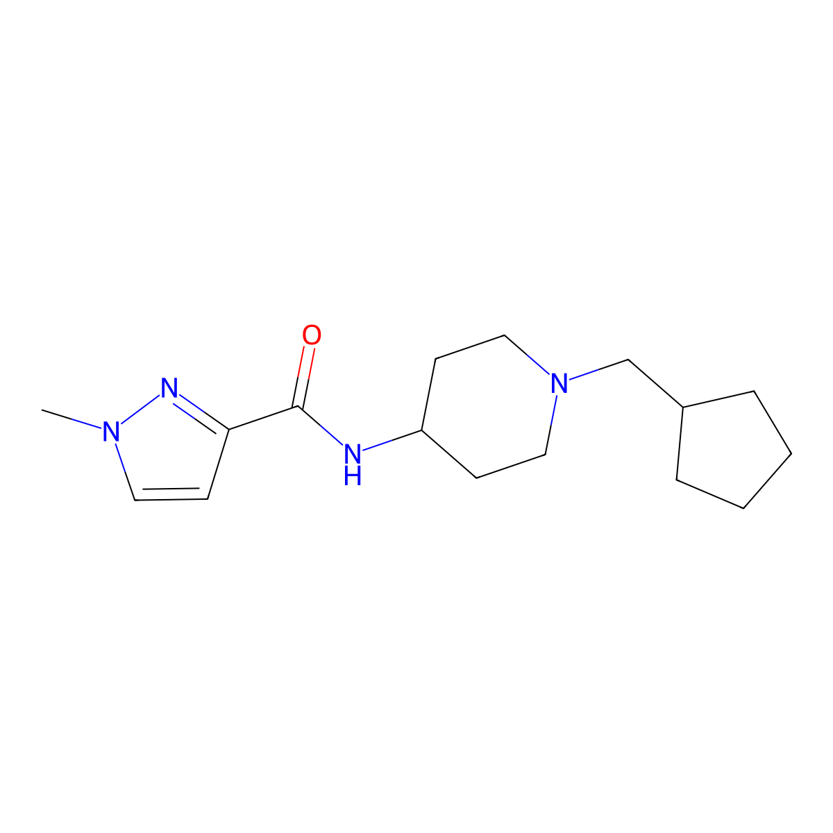 N-[1-(cyclopentylmethyl)piperidin-4-yl]-1-methyl-1H-pyrazole-3-carboxamide molecular structure, CAS 3030812-39-3