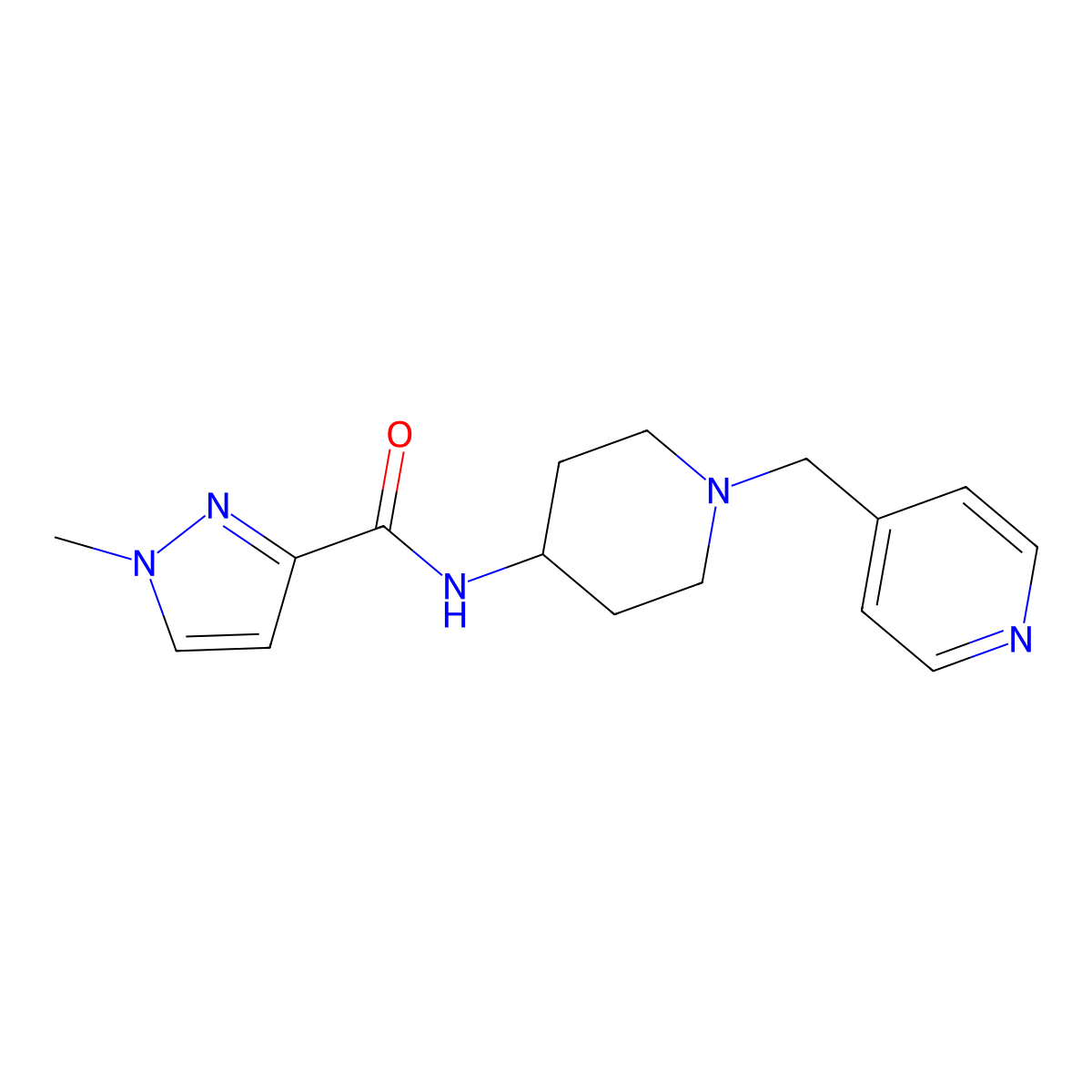 1-methyl-N-{1-[(pyridin-4-yl)methyl]piperidin-4-yl}-1H-pyrazole-3-carboxamide molecular structure, CAS 3030812-49-5