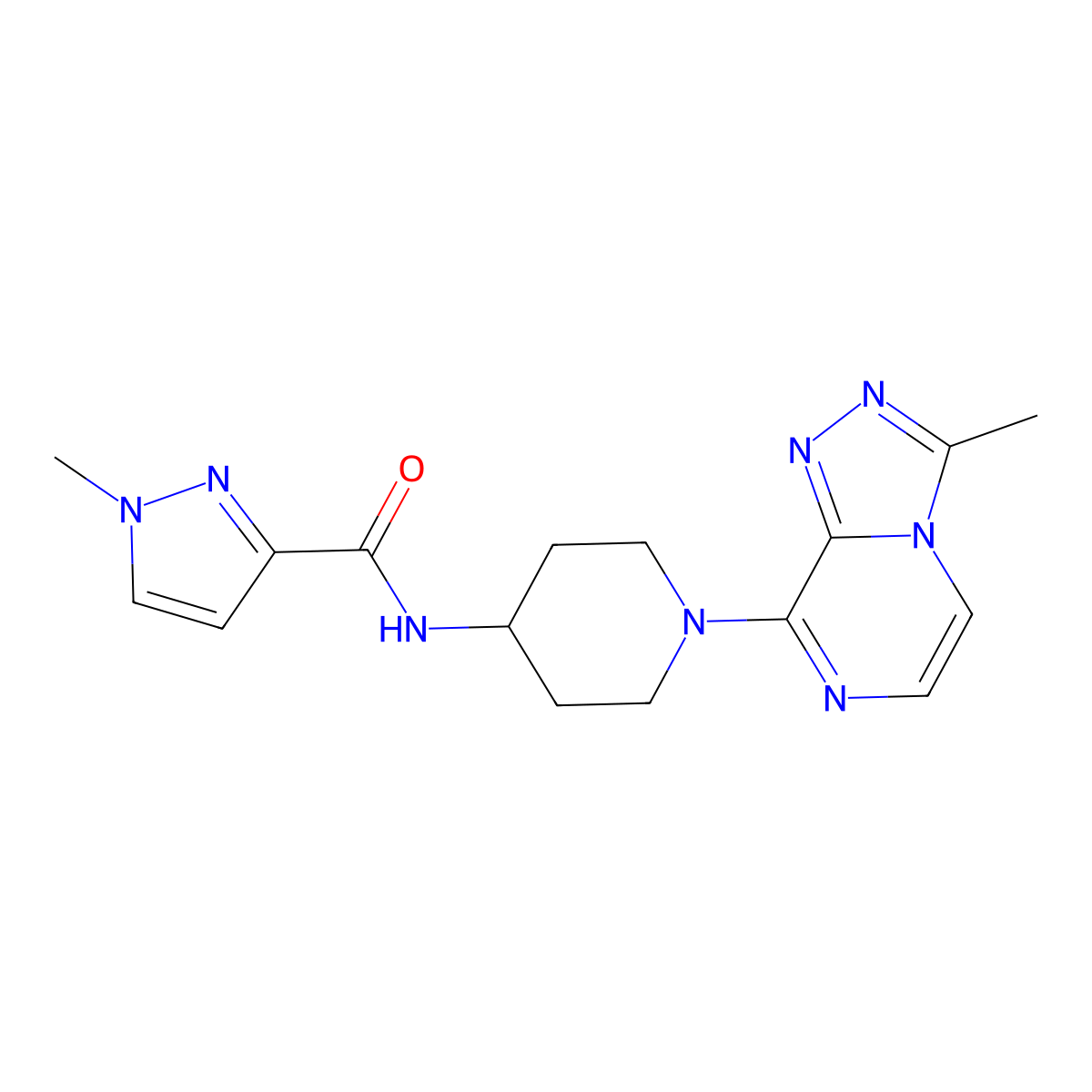 1-methyl-N-(1-{3-methyl-[1,2,4]triazolo[4,3-a]pyrazin-8-yl}piperidin-4-yl)-1H-pyrazole-3-carboxamide molecular structure, CAS 3030812-50-8