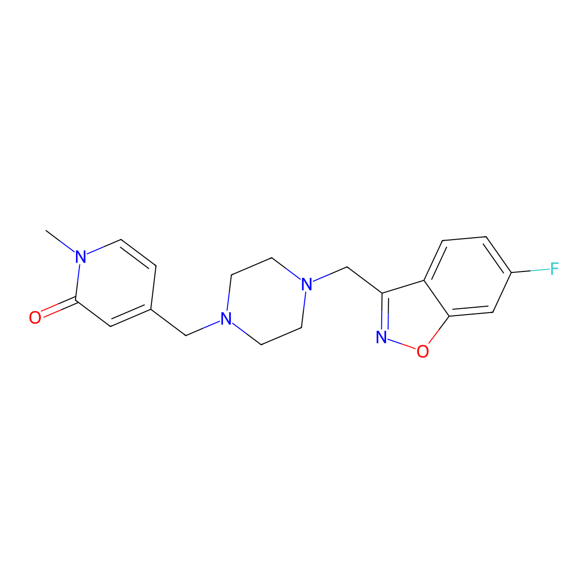 4-({4-[(6-Fluoro-1,2-benzoxazol-3-yl)methyl]piperazin-1-yl}methyl)-1-methyl-1,2-dihydropyridin-2-one molecular structure, CAS 3030812-54-2