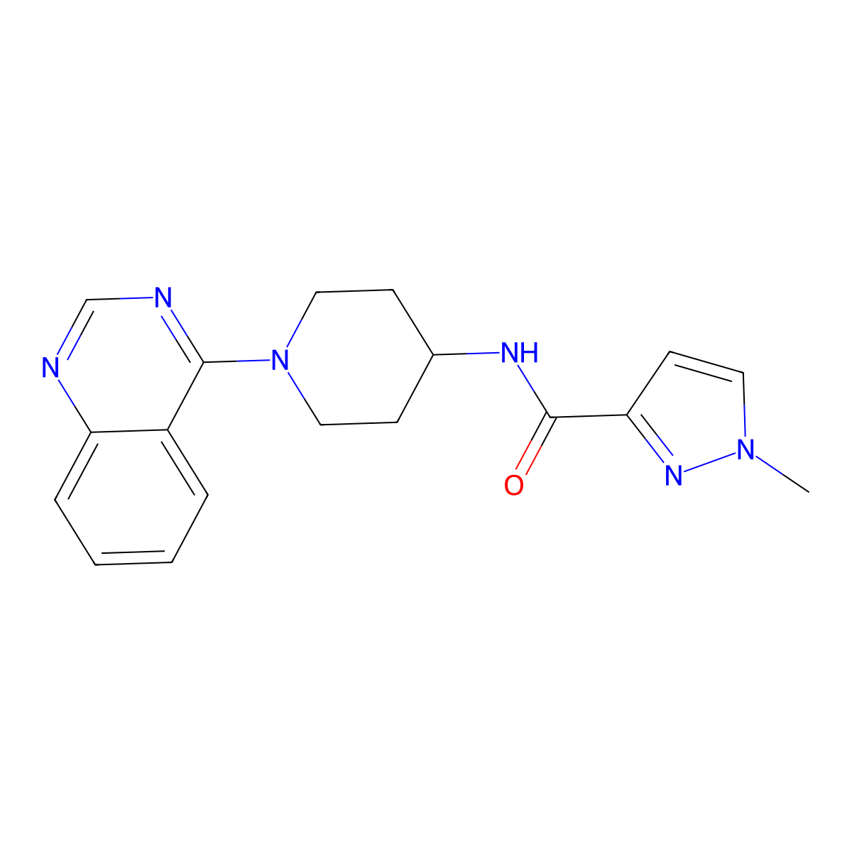 1-methyl-N-[1-(quinazolin-4-yl)piperidin-4-yl]-1H-pyrazole-3-carboxamide molecular structure, CAS 3030812-55-3