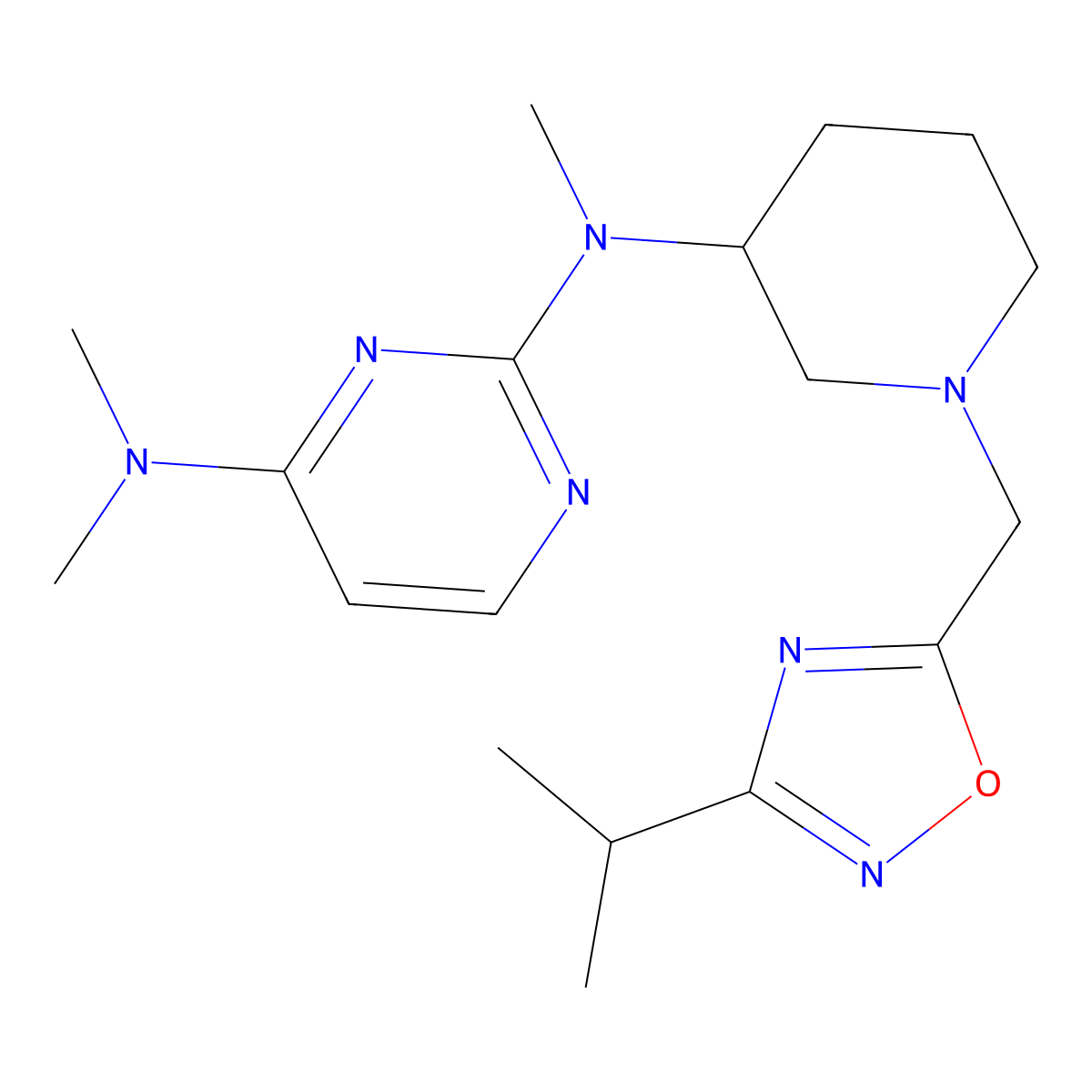 N2,N4,N4-trimethyl-N2-(1-{[3-(propan-2-yl)-1,2,4-oxadiazol-5-yl]methyl}piperidin-3-yl)pyrimidine-2,4-diamine molecular structure, CAS 3030812-61-1