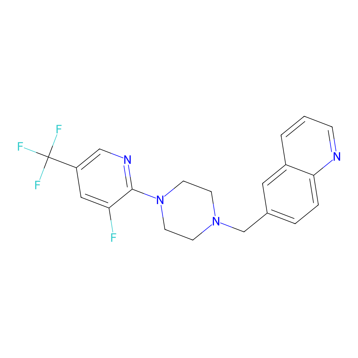 6-({4-[3-Fluoro-5-(trifluoromethyl)pyridin-2-yl]piperazin-1-yl}methyl)quinoline molecular structure, CAS 3030812-64-4
