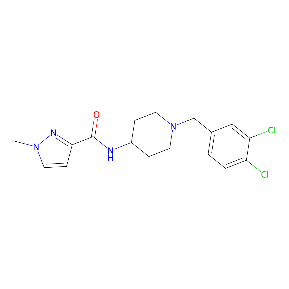 N-{1-[(3,4-dichlorophenyl)methyl]piperidin-4-yl}-1-methyl-1H-pyrazole-3-carboxamide molecular structure, CAS 3030812-65-5