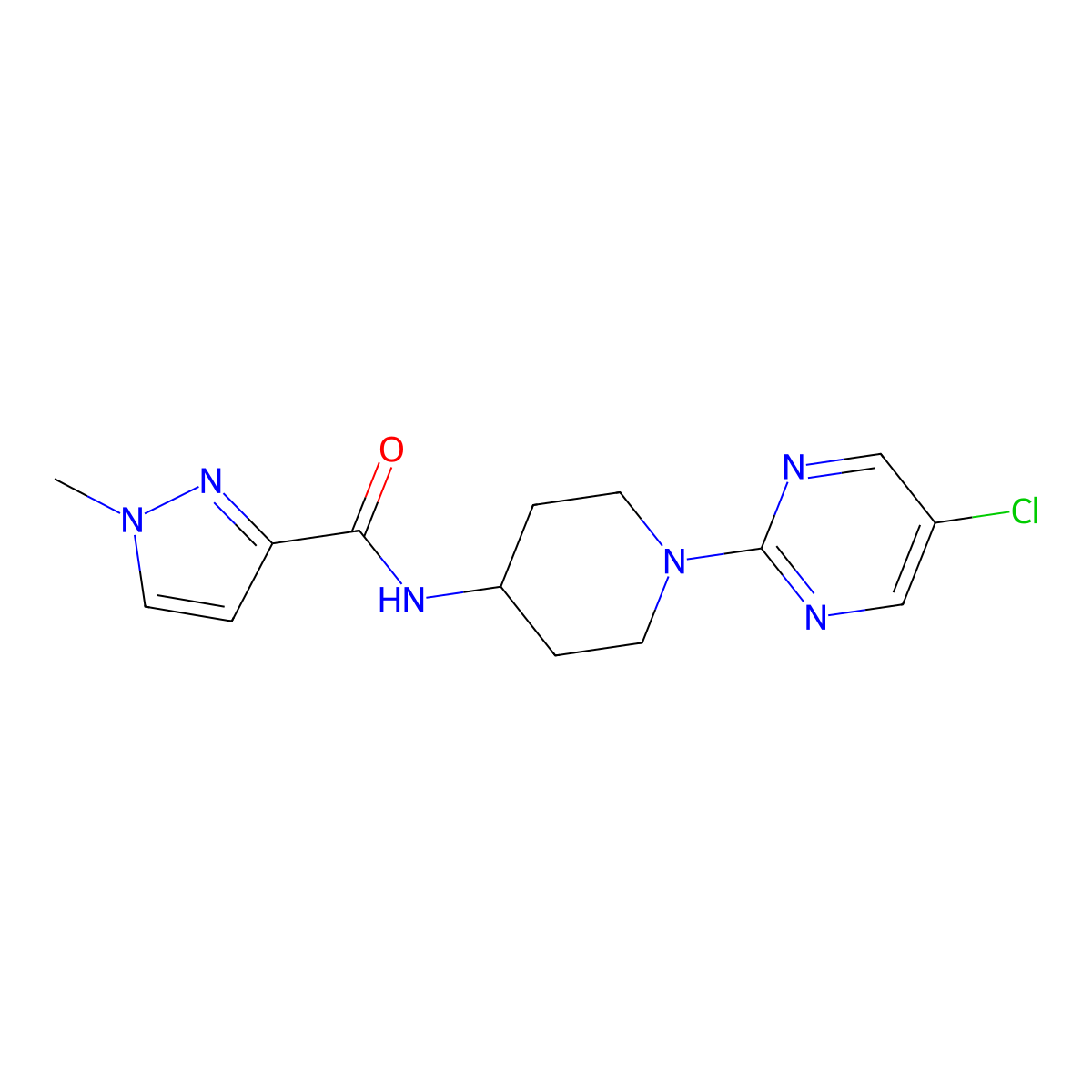 N-[1-(5-chloropyrimidin-2-yl)piperidin-4-yl]-1-methyl-1H-pyrazole-3-carboxamide molecular structure, CAS 3030812-84-8