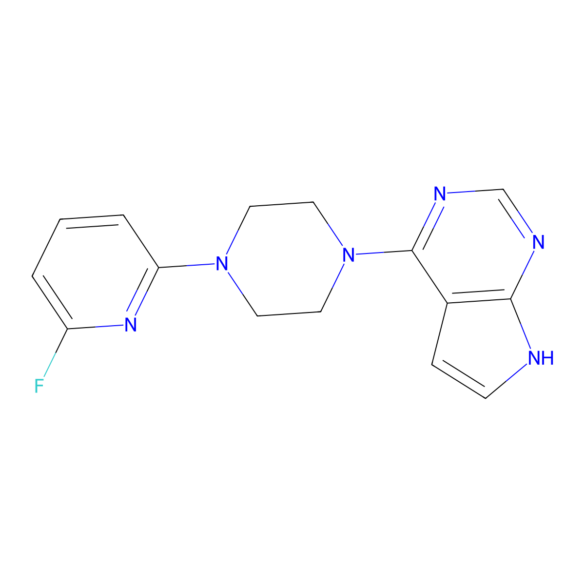 1-(6-fluoropyridin-2-yl)-4-{7H-pyrrolo[2,3-d]pyrimidin-4-yl}piperazine molecular structure, CAS 3030812-85-9