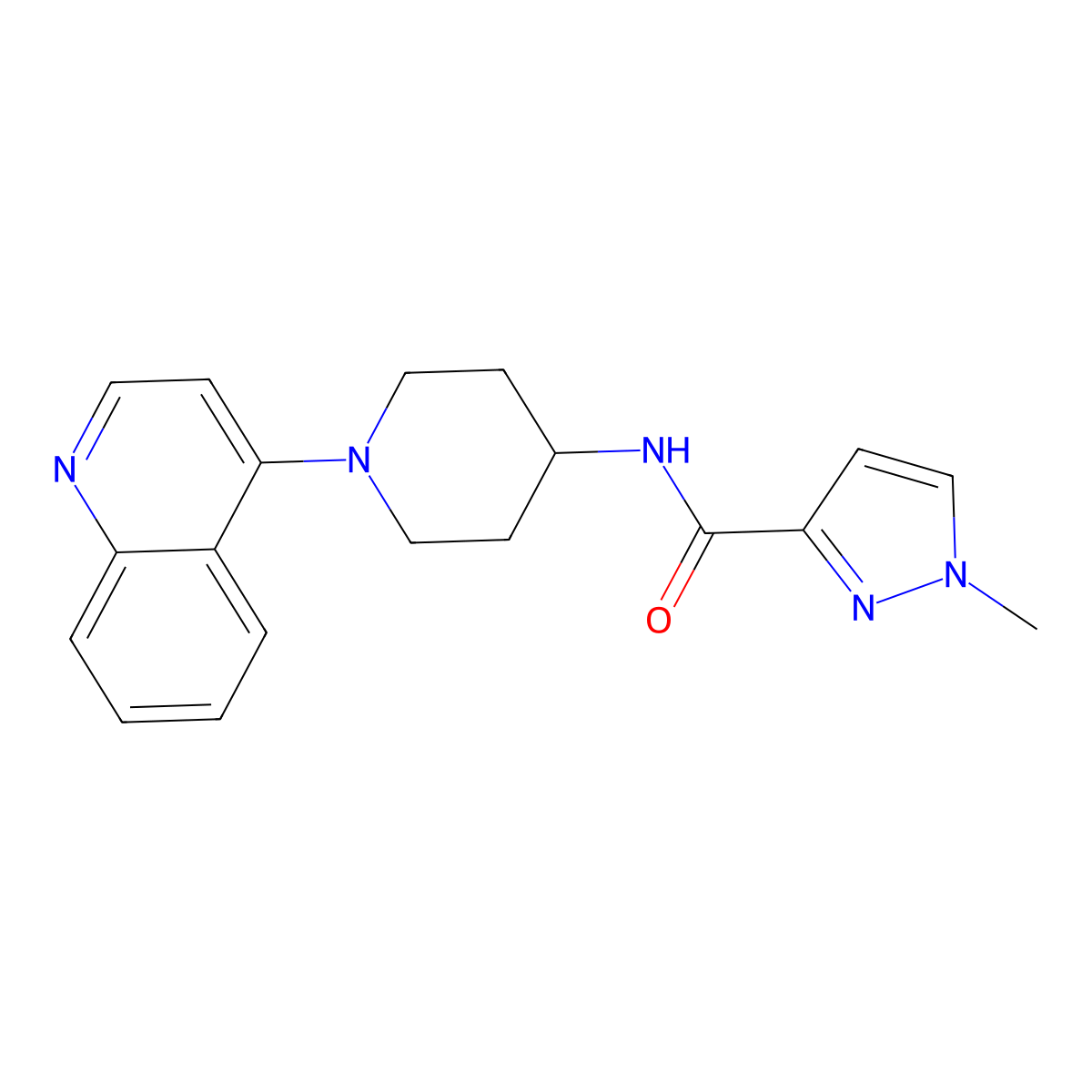 1-methyl-N-[1-(quinolin-4-yl)piperidin-4-yl]-1H-pyrazole-3-carboxamide molecular structure, CAS 3030812-92-8
