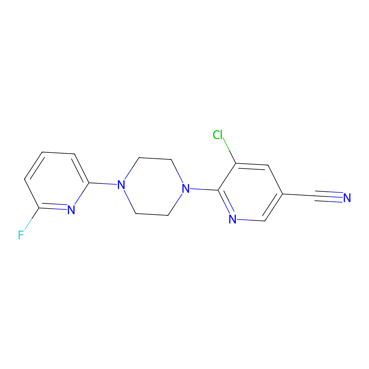 5-Chloro-6-[4-(6-fluoropyridin-2-yl)piperazin-1-yl]pyridine-3-carbonitrile molecular structure, CAS 3030812-94-0