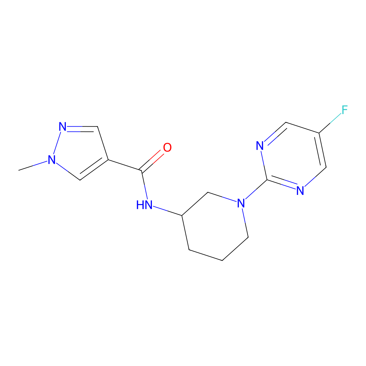 N-[1-(5-fluoropyrimidin-2-yl)piperidin-3-yl]-1-methyl-1H-pyrazole-4-carboxamide molecular structure, CAS 3030813-00-1