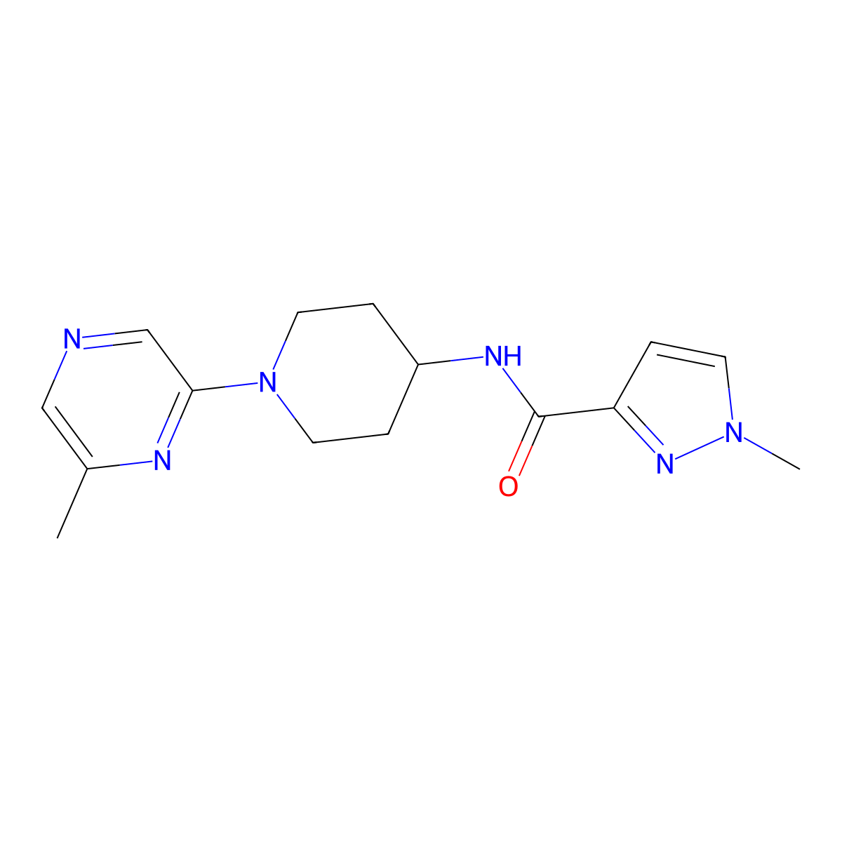 1-methyl-N-[1-(6-methylpyrazin-2-yl)piperidin-4-yl]-1H-pyrazole-3-carboxamide molecular structure, CAS 3030813-02-3