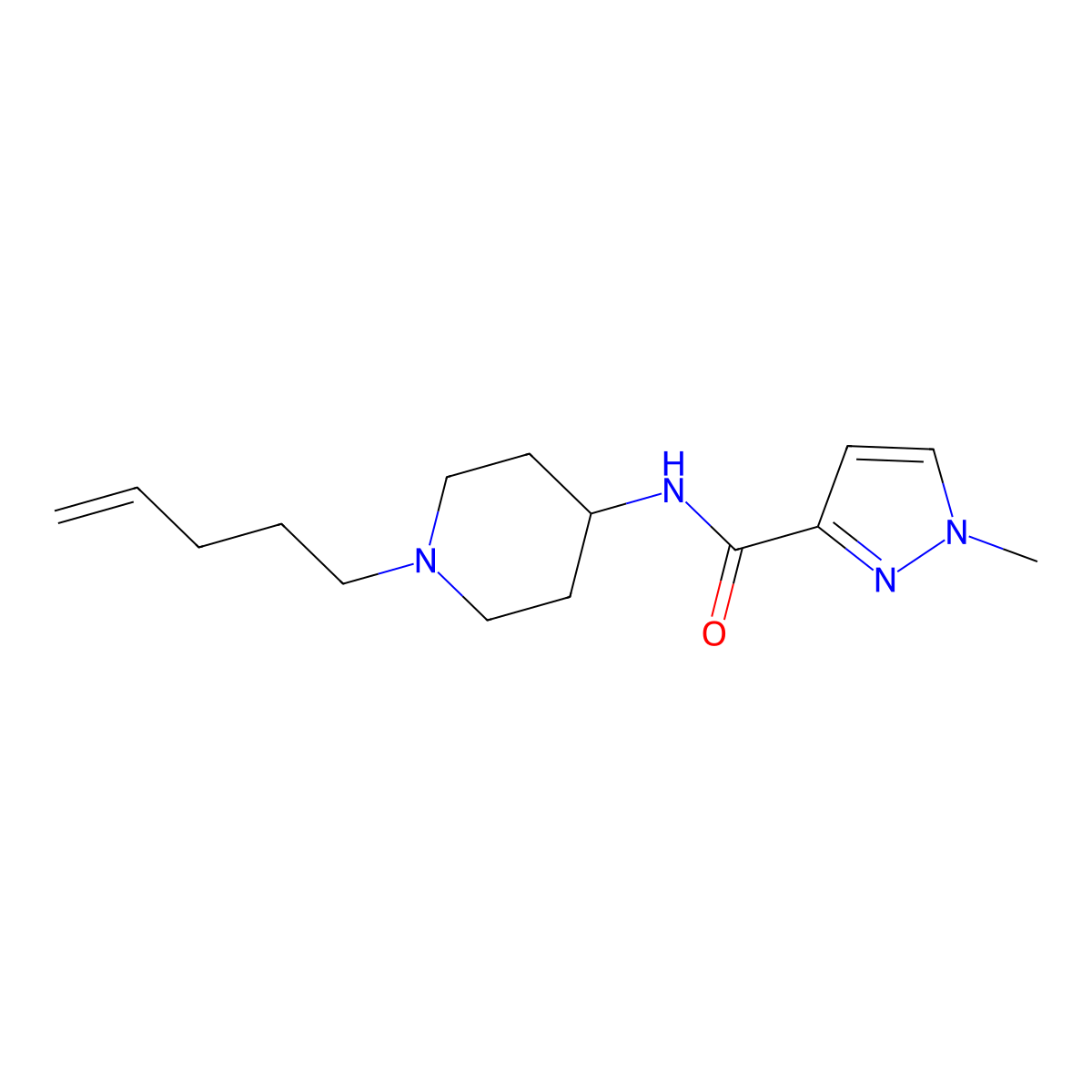1-methyl-N-[1-(pent-4-en-1-yl)piperidin-4-yl]-1H-pyrazole-3-carboxamide molecular structure, CAS 3030813-04-5