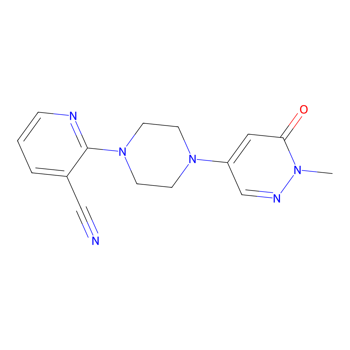 2-[4-(1-Methyl-6-oxo-1,6-dihydropyridazin-4-yl)piperazin-1-yl]pyridine-3-carbonitrile molecular structure, CAS 3030813-15-8