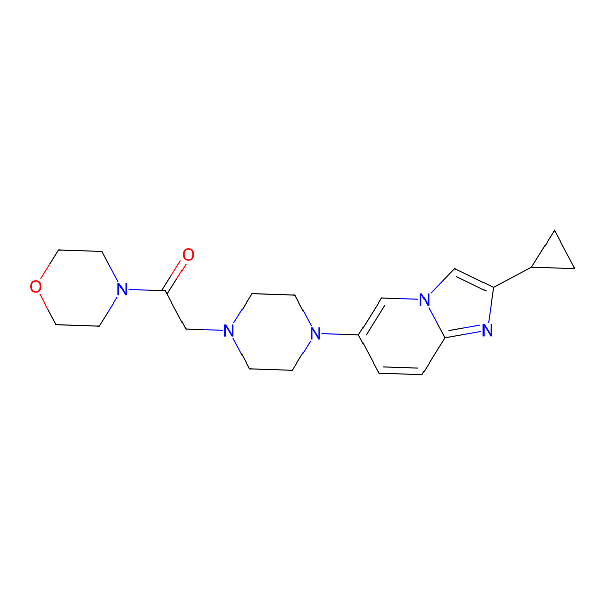2-(4-{2-Cyclopropylimidazo[1,2-a]pyridin-6-yl}piperazin-1-yl)-1-(morpholin-4-yl)ethan-1-one molecular structure, CAS 3030813-18-1