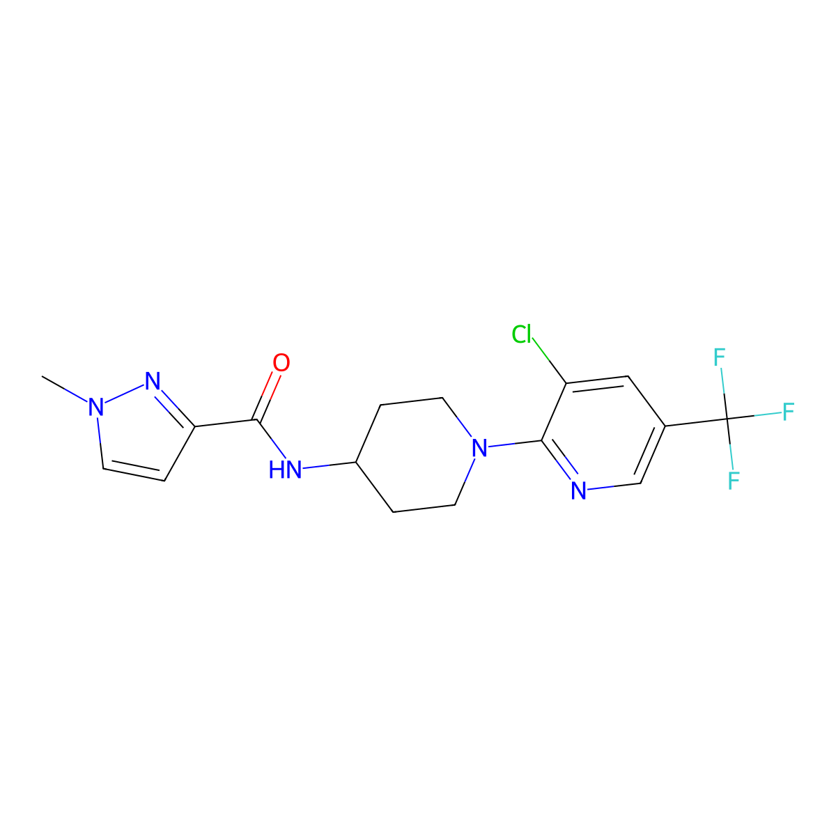 N-{1-[3-chloro-5-(trifluoromethyl)pyridin-2-yl]piperidin-4-yl}-1-methyl-1H-pyrazole-3-carboxamide molecular structure, CAS 3030813-20-5