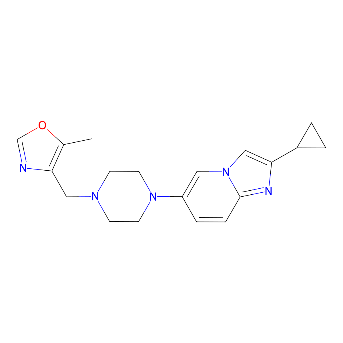 1-{2-Cyclopropylimidazo[1,2-a]pyridin-6-yl}-4-[(5-methyl-1,3-oxazol-4-yl)methyl]piperazine molecular structure, CAS 3030813-21-6