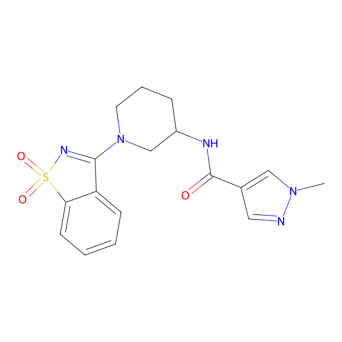 N-[1-(1,1-dioxo-1lambda,2-benzothiazol-3-yl)piperidin-3-yl]-1-methyl-1H-pyrazole-4-carboxamide molecular structure, CAS 3030813-24-9