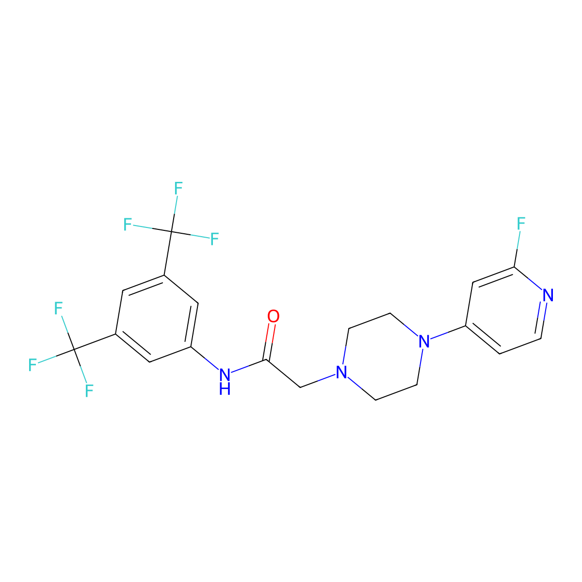 N-[3,5-bis(trifluoromethyl)phenyl]-2-[4-(2-fluoropyridin-4-yl)piperazin-1-yl]acetamide molecular structure, CAS 3030813-32-9
