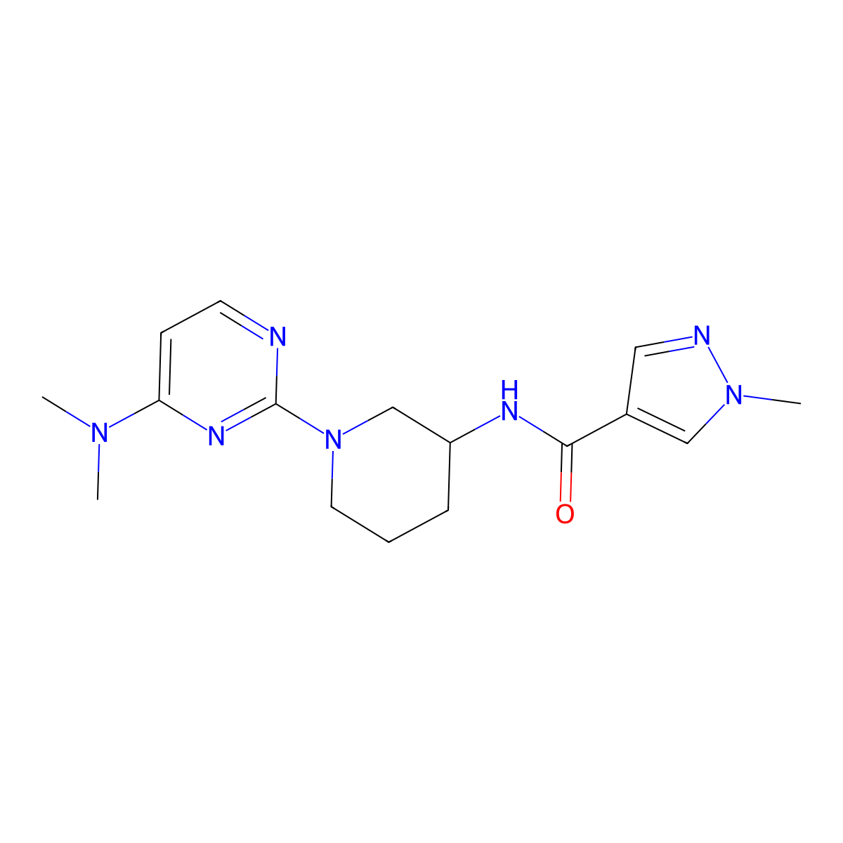 N-{1-[4-(dimethylamino)pyrimidin-2-yl]piperidin-3-yl}-1-methyl-1H-pyrazole-4-carboxamide molecular structure, CAS 3030813-33-0