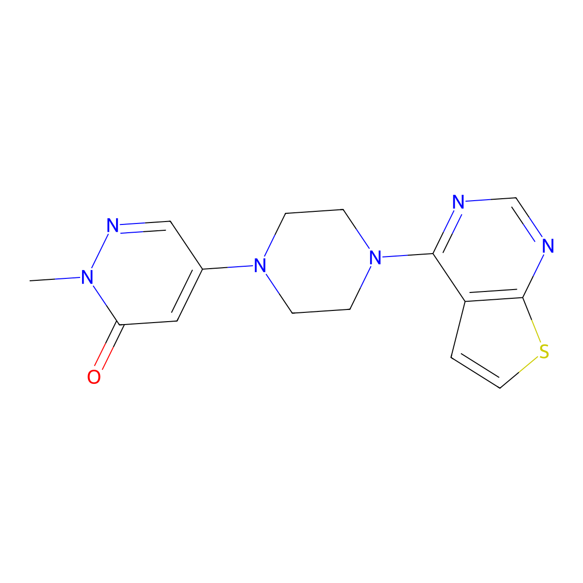 2-Methyl-5-(4-{thieno[2,3-d]pyrimidin-4-yl}piperazin-1-yl)-2,3-dihydropyridazin-3-one molecular structure, CAS 3030813-34-1