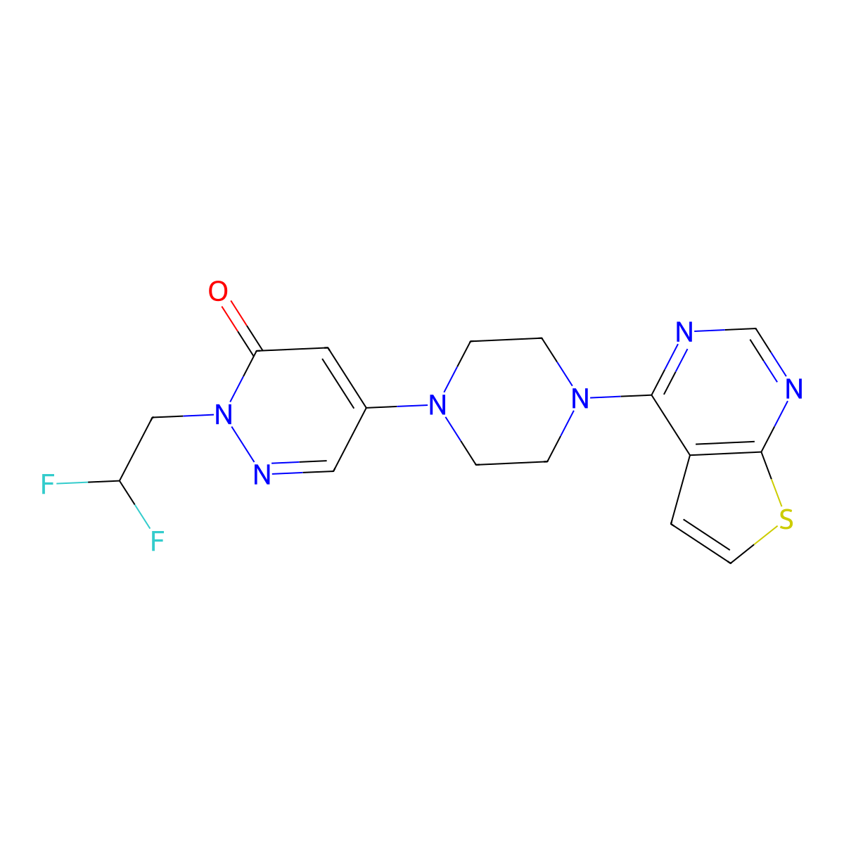 2-(2,2-Difluoroethyl)-5-(4-{thieno[2,3-d]pyrimidin-4-yl}piperazin-1-yl)-2,3-dihydropyridazin-3-one molecular structure, CAS 3030813-37-4
