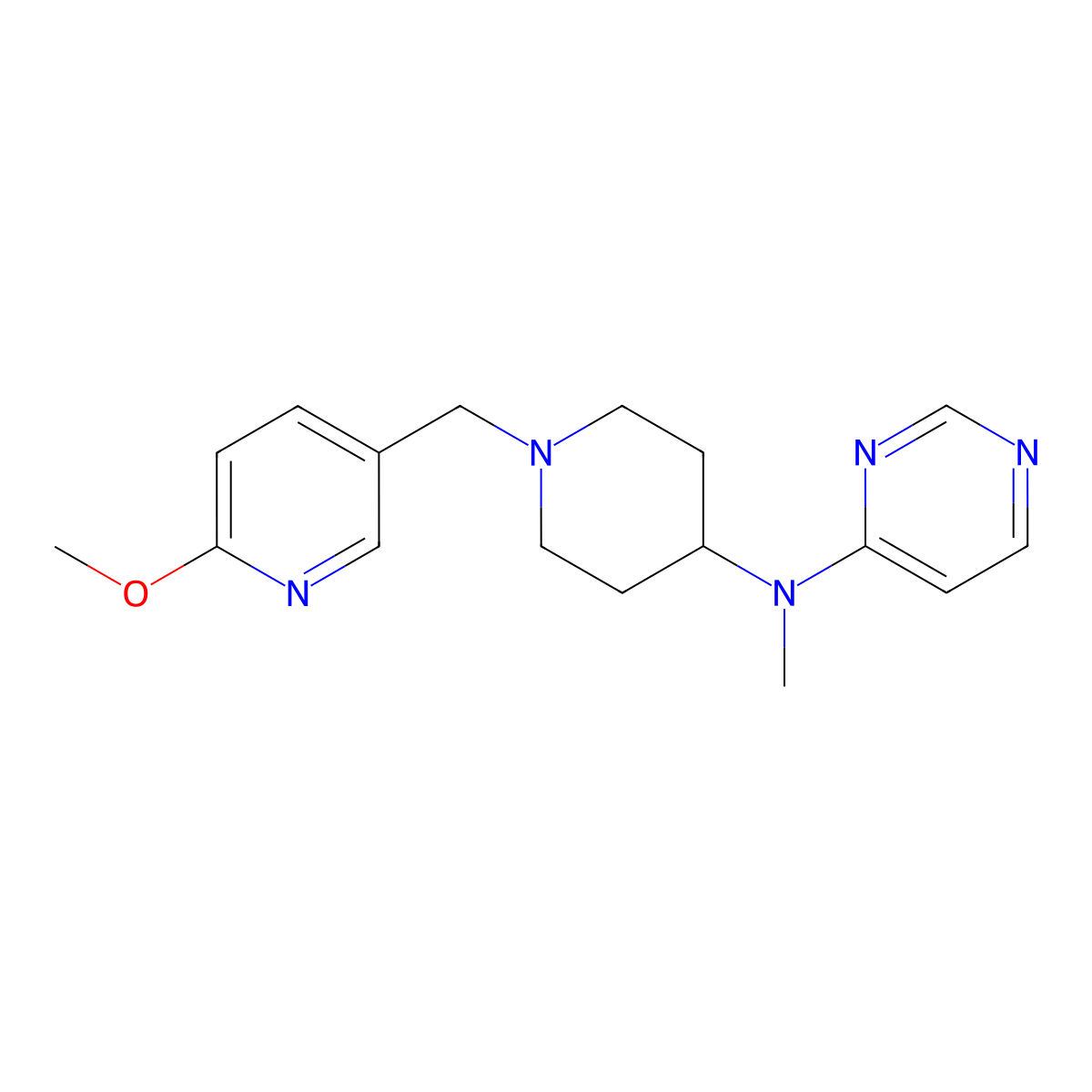 N-{1-[(6-methoxypyridin-3-yl)methyl]piperidin-4-yl}-N-methylpyrimidin-4-amine molecular structure, CAS 3030813-38-5