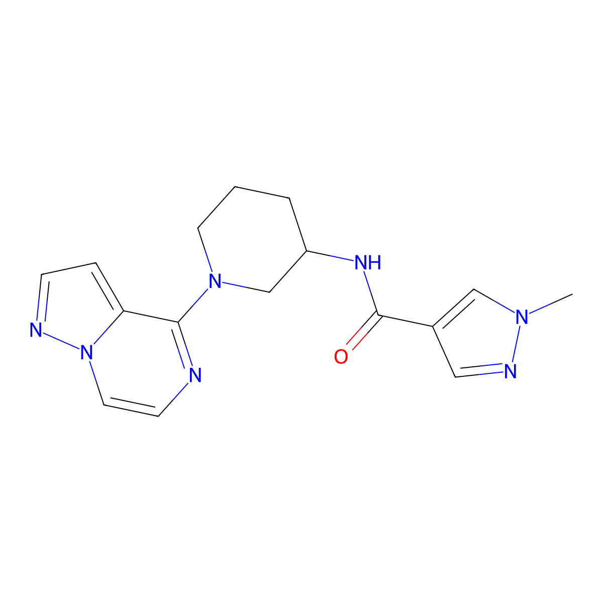 1-methyl-N-(1-{pyrazolo[1,5-a]pyrazin-4-yl}piperidin-3-yl)-1H-pyrazole-4-carboxamide molecular structure, CAS 3030813-43-2