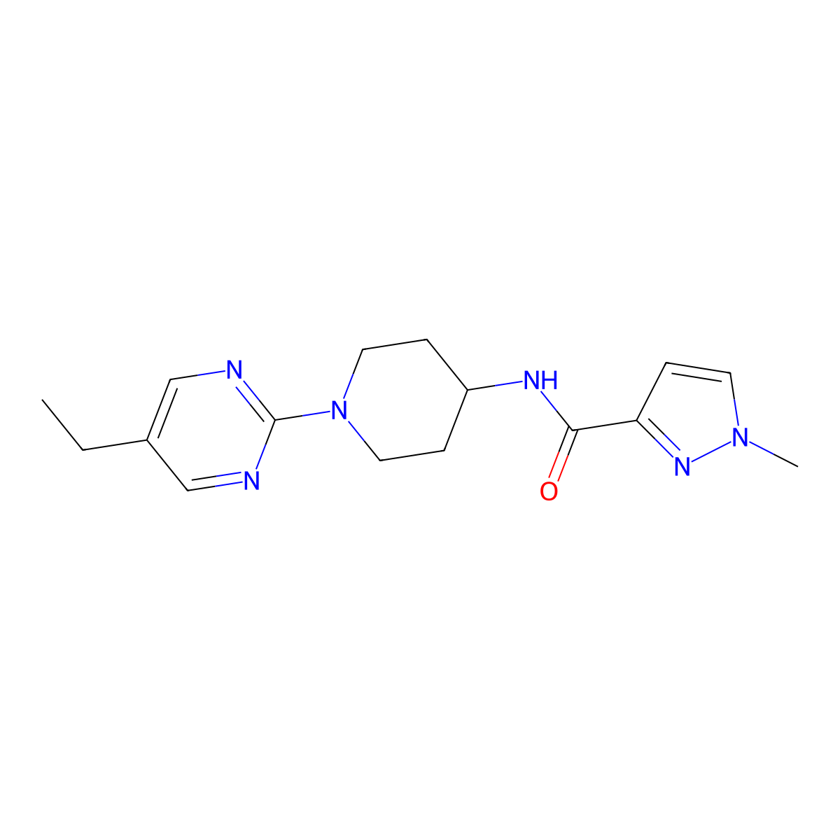 N-[1-(5-ethylpyrimidin-2-yl)piperidin-4-yl]-1-methyl-1H-pyrazole-3-carboxamide molecular structure, CAS 3030813-45-4