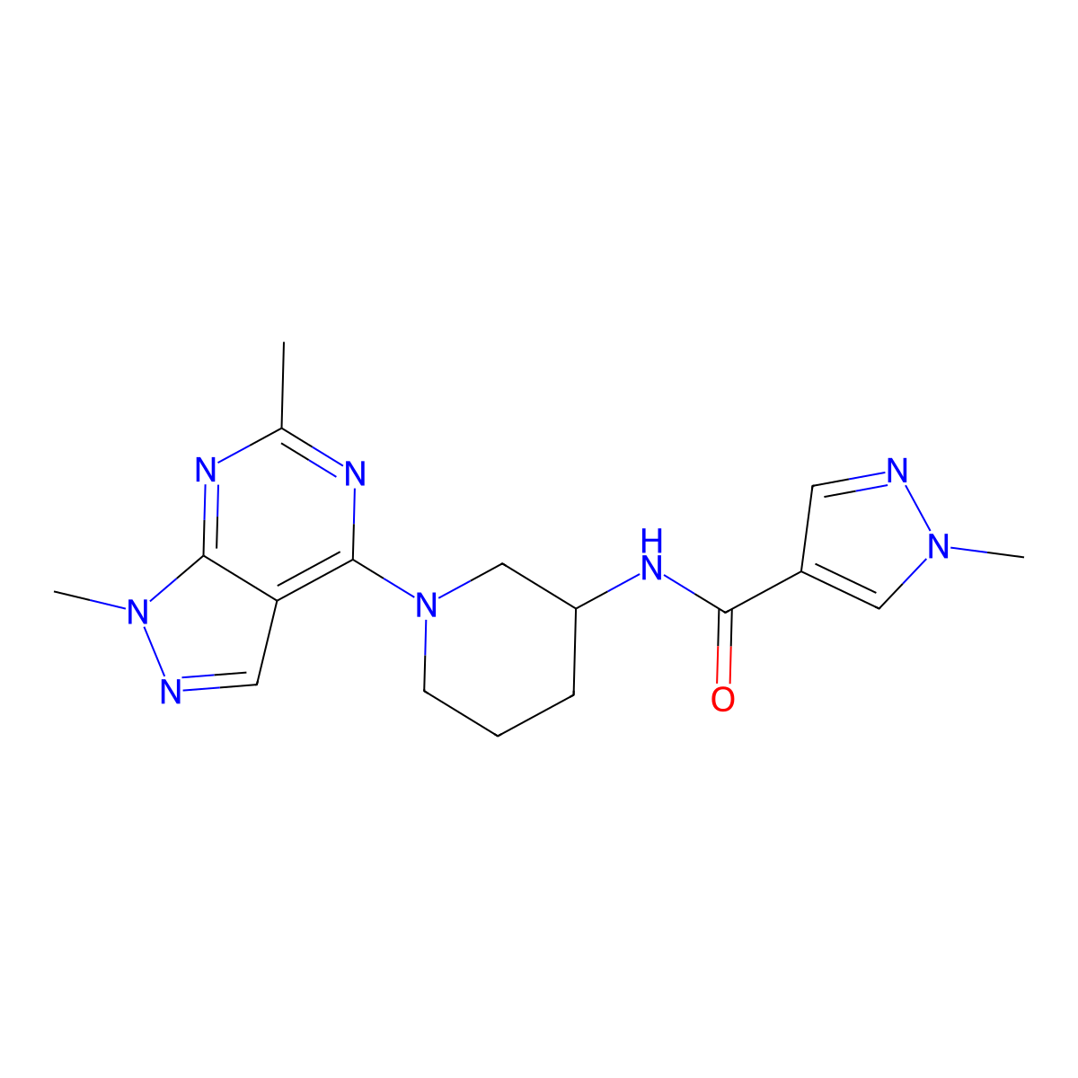 N-(1-{1,6-dimethyl-1H-pyrazolo[3,4-d]pyrimidin-4-yl}piperidin-3-yl)-1-methyl-1H-pyrazole-4-carboxamide molecular structure, CAS 3030813-63-6