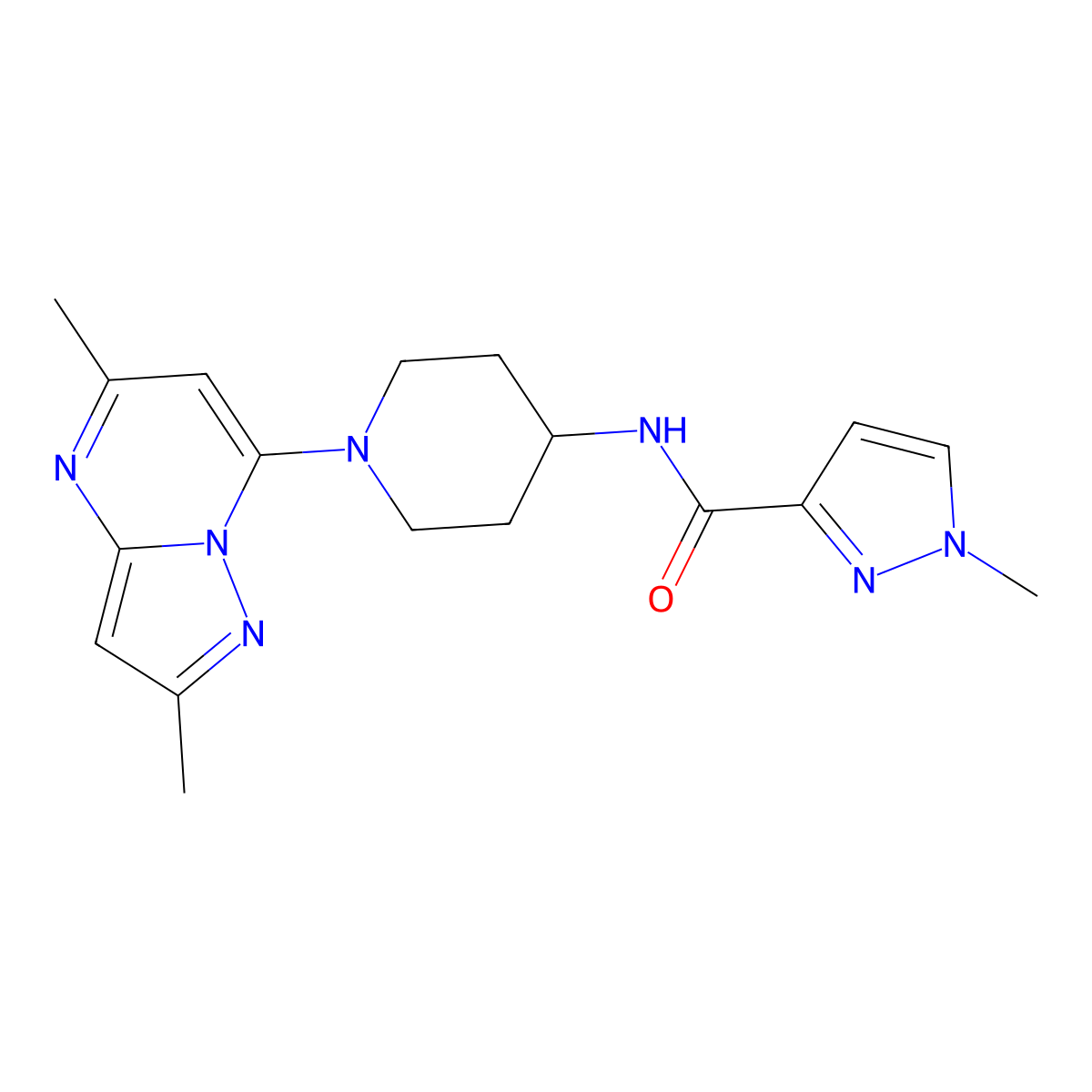 N-(1-{2,5-dimethylpyrazolo[1,5-a]pyrimidin-7-yl}piperidin-4-yl)-1-methyl-1H-pyrazole-3-carboxamide molecular structure, CAS 3030813-64-7