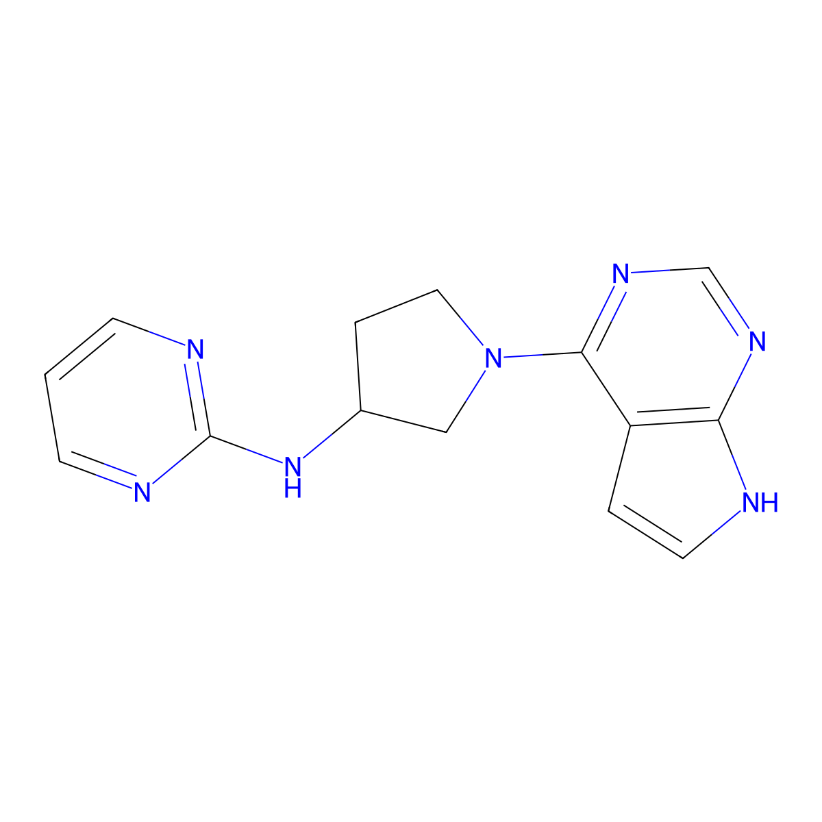 N-(1-{7H-pyrrolo[2,3-d]pyrimidin-4-yl}pyrrolidin-3-yl)pyrimidin-2-amine molecular structure, CAS 3030813-68-1
