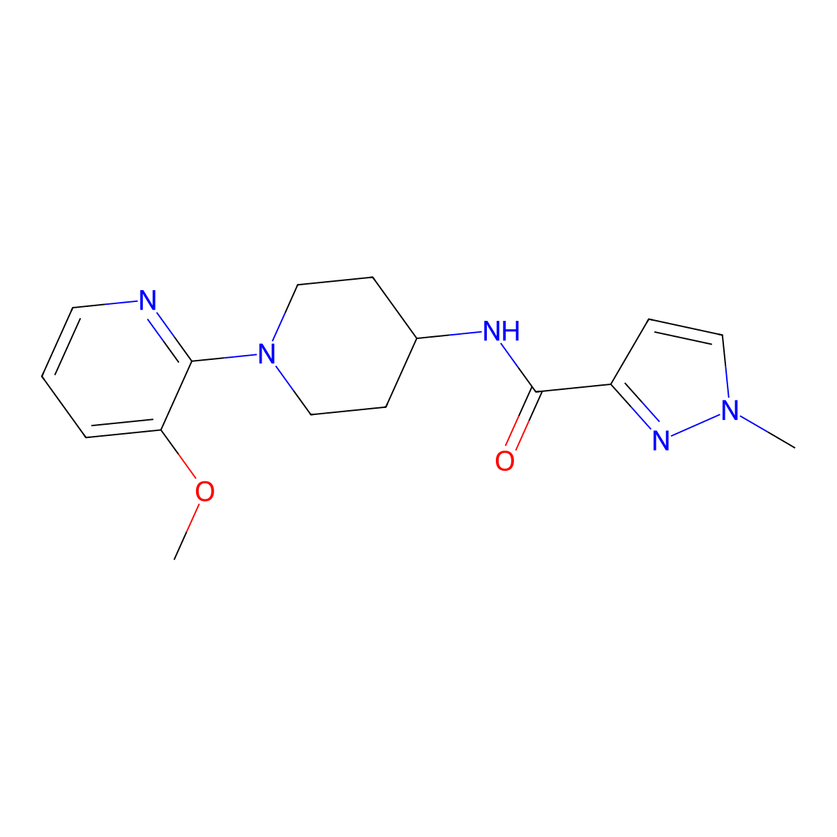 N-[1-(3-methoxypyridin-2-yl)piperidin-4-yl]-1-methyl-1H-pyrazole-3-carboxamide molecular structure, CAS 3030813-71-6