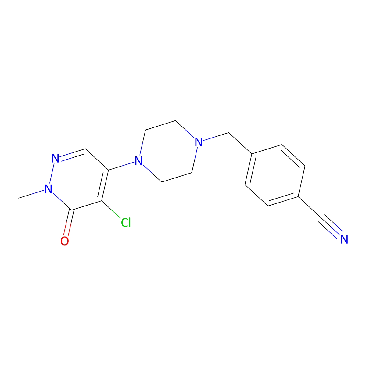4-[[4-(5-Chloro-1-methyl-6-oxopyridazin-4-yl)piperazin-1-yl]methyl]benzonitrile molecular structure, CAS 3030813-74-9