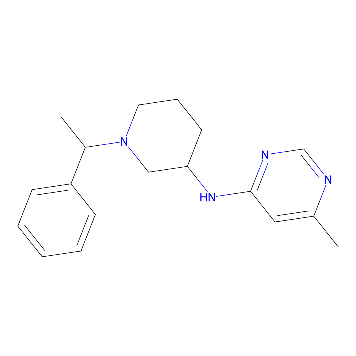 6-methyl-N-[1-(1-phenylethyl)piperidin-3-yl]pyrimidin-4-amine molecular structure, CAS 3030813-75-0