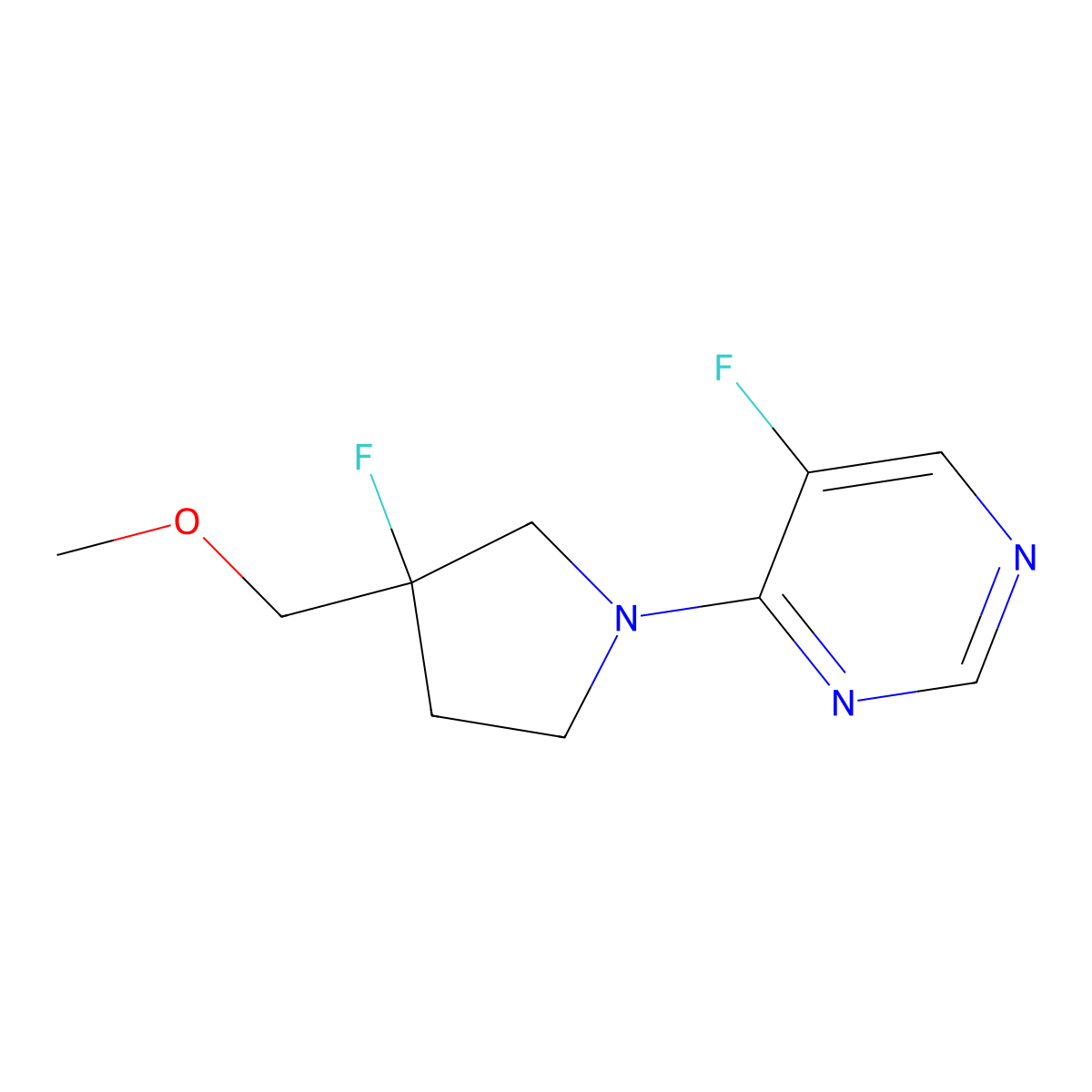 5-Fluoro-4-[3-fluoro-3-(methoxymethyl)pyrrolidin-1-yl]pyrimidine molecular structure, CAS 3030813-76-1