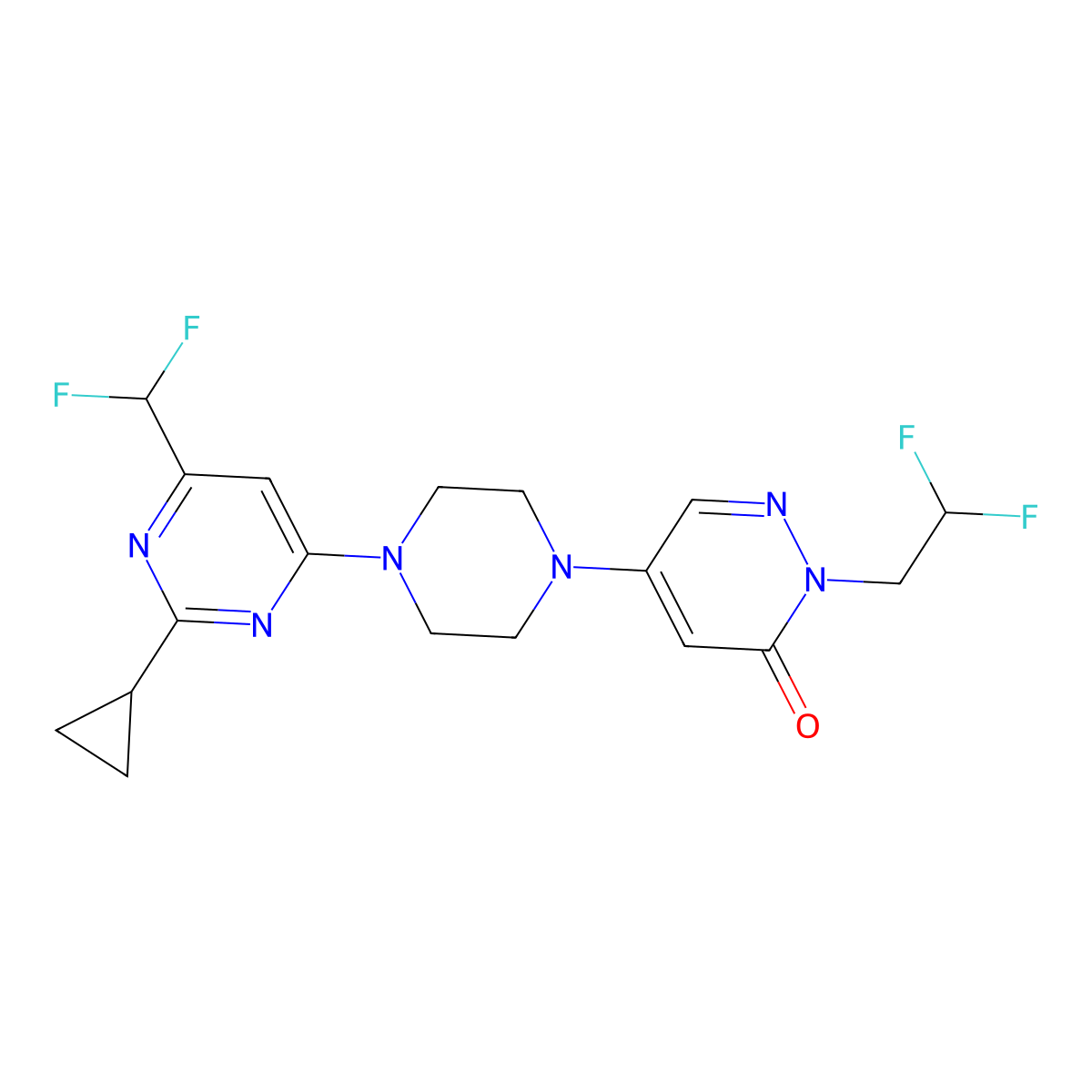 5-{4-[2-Cyclopropyl-6-(difluoromethyl)pyrimidin-4-yl]piperazin-1-yl}-2-(2,2-difluoroethyl)-2,3-dihydropyridazin-3-one molecular structure, CAS 3030813-77-2
