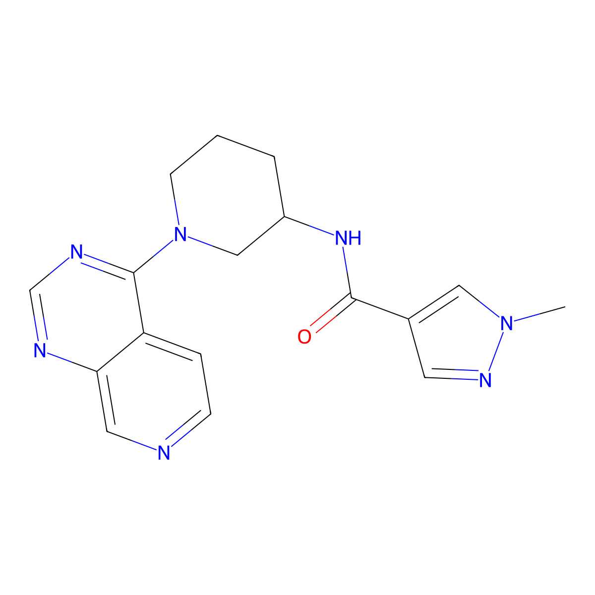 1-methyl-N-(1-{pyrido[3,4-d]pyrimidin-4-yl}piperidin-3-yl)-1H-pyrazole-4-carboxamide molecular structure, CAS 3030813-82-9