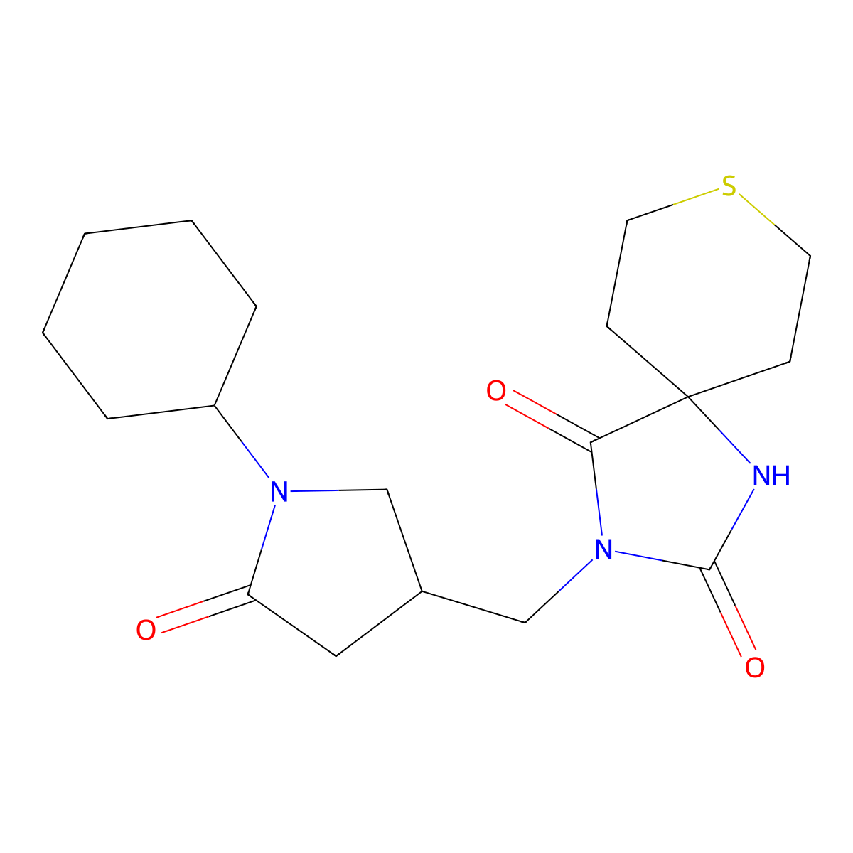 3-[(1-Cyclohexyl-5-oxopyrrolidin-3-yl)methyl]-8-thia-1,3-diazaspiro[4.5]decane-2,4-dione molecular structure, CAS 3030813-89-6