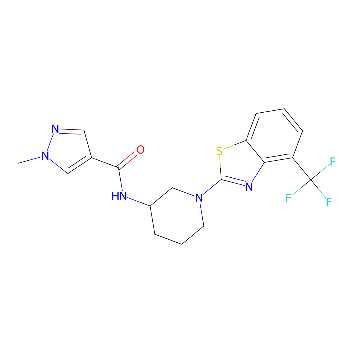 1-methyl-N-{1-[4-(trifluoromethyl)-1,3-benzothiazol-2-yl]piperidin-3-yl}-1H-pyrazole-4-carboxamide molecular structure, CAS 3030813-91-0