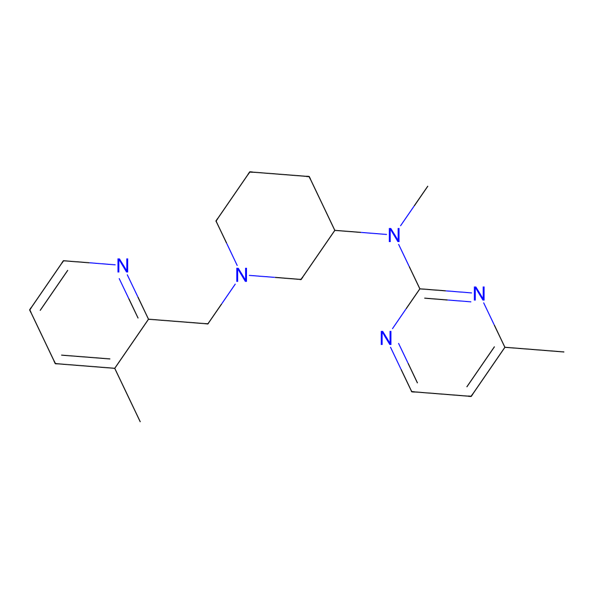 N,4-dimethyl-N-{1-[(3-methylpyridin-2-yl)methyl]piperidin-3-yl}pyrimidin-2-amine molecular structure, CAS 3030813-97-6